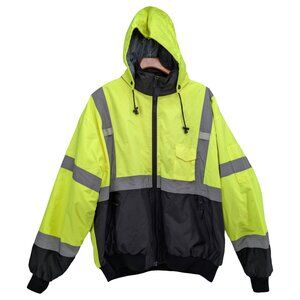 Crown Hi Viz Apparel Jacket Mens Safety Yellow Lined Hooded ANSI Class 3 Sz 3XL